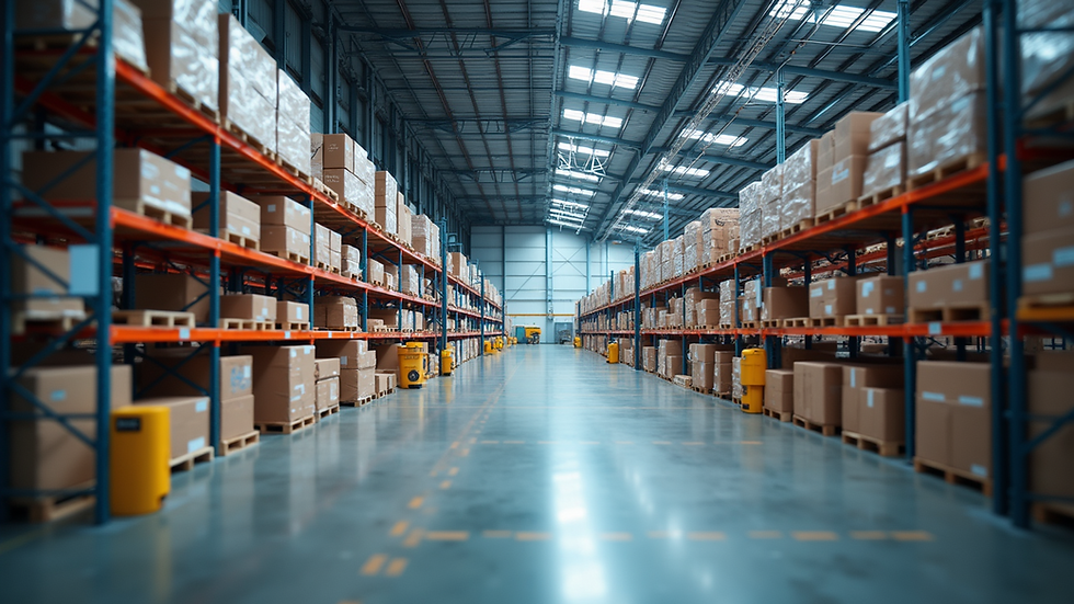 Wide angle view of modern logistics warehouse