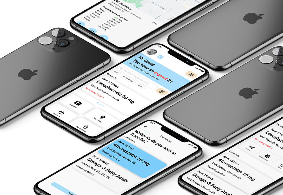 PharmRx High Fi mock up with multiple iPhones