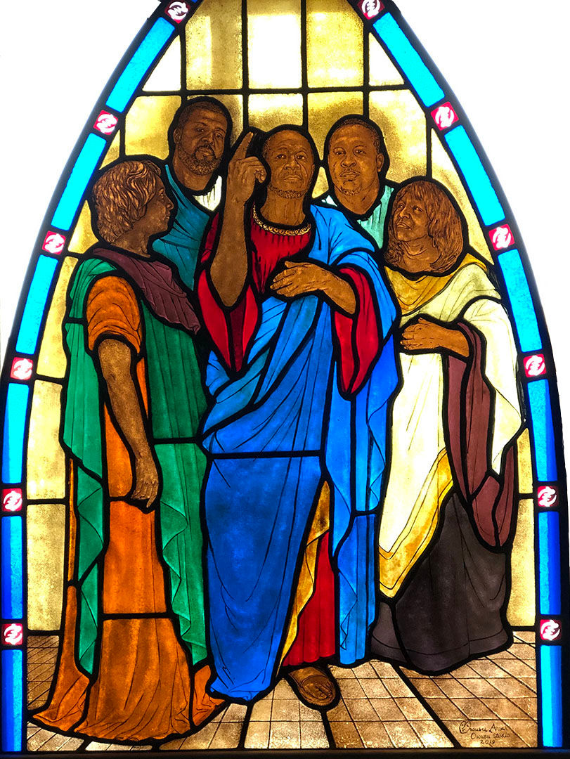 Jim. Harris and family stained glass window. Philadelphia. Owusu Ansah. (48"x32"). 2019