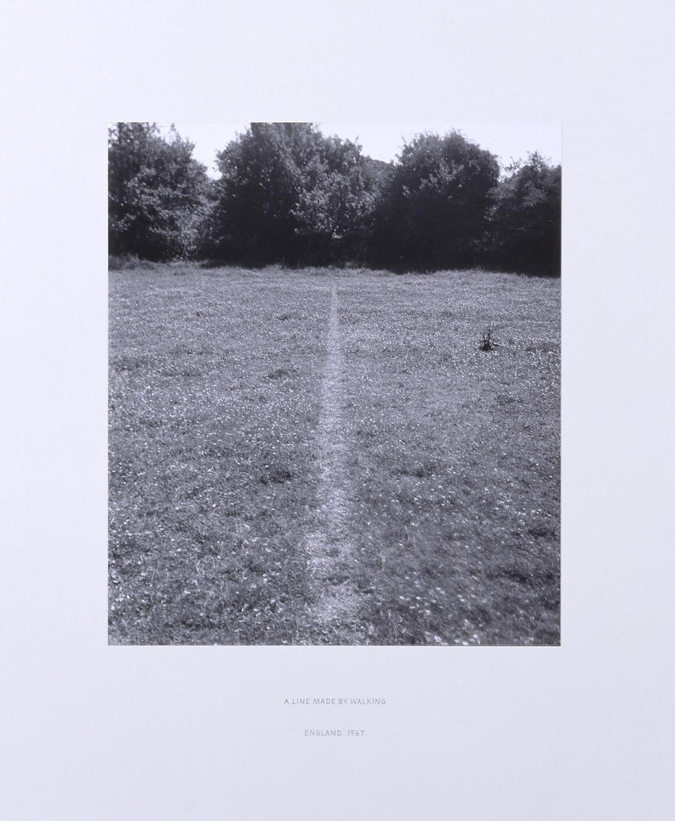 Richard Long CBE, A Line Made By Walking, 1967, Photograph, gelatin silver print on paper and graphite on board. © Tate 2025