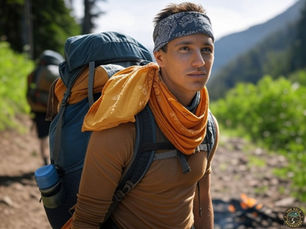 backpacker using bandana's