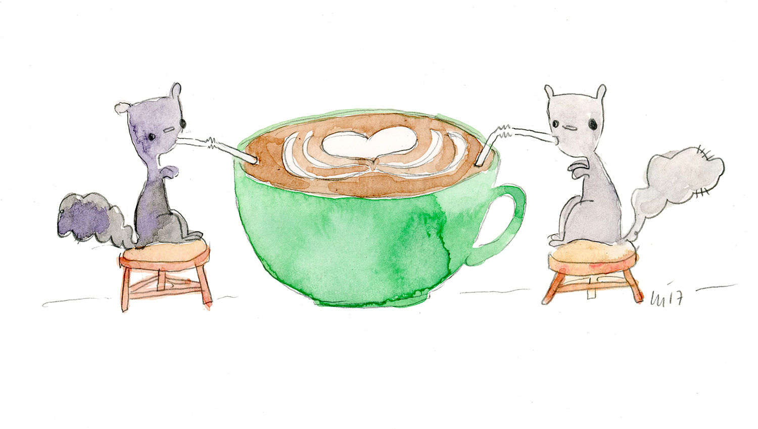 squirrels sharing coffee