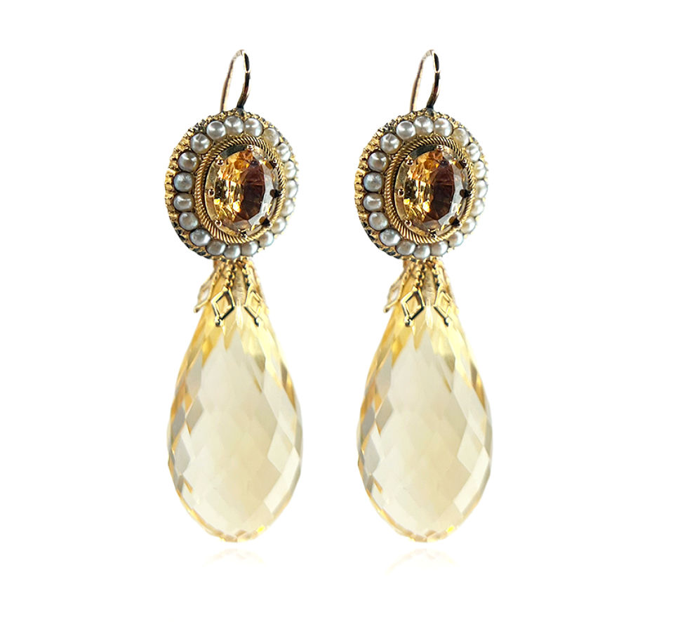 Seed Pearl and Large Citrine Detachable Earrings