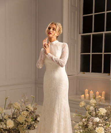 Manhattan by Nicki Flynn; contemporary all lace bridal gown.