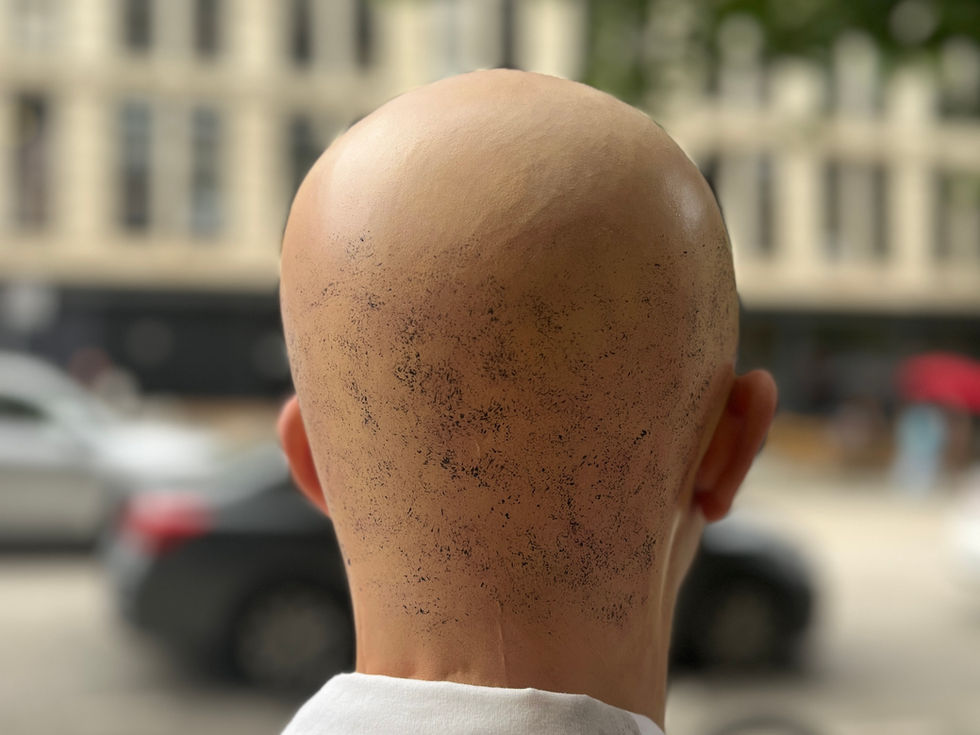 Latex Bald cap application with hair stubble