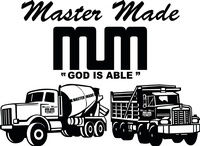 Master Made logo with cement mixer and dump truck