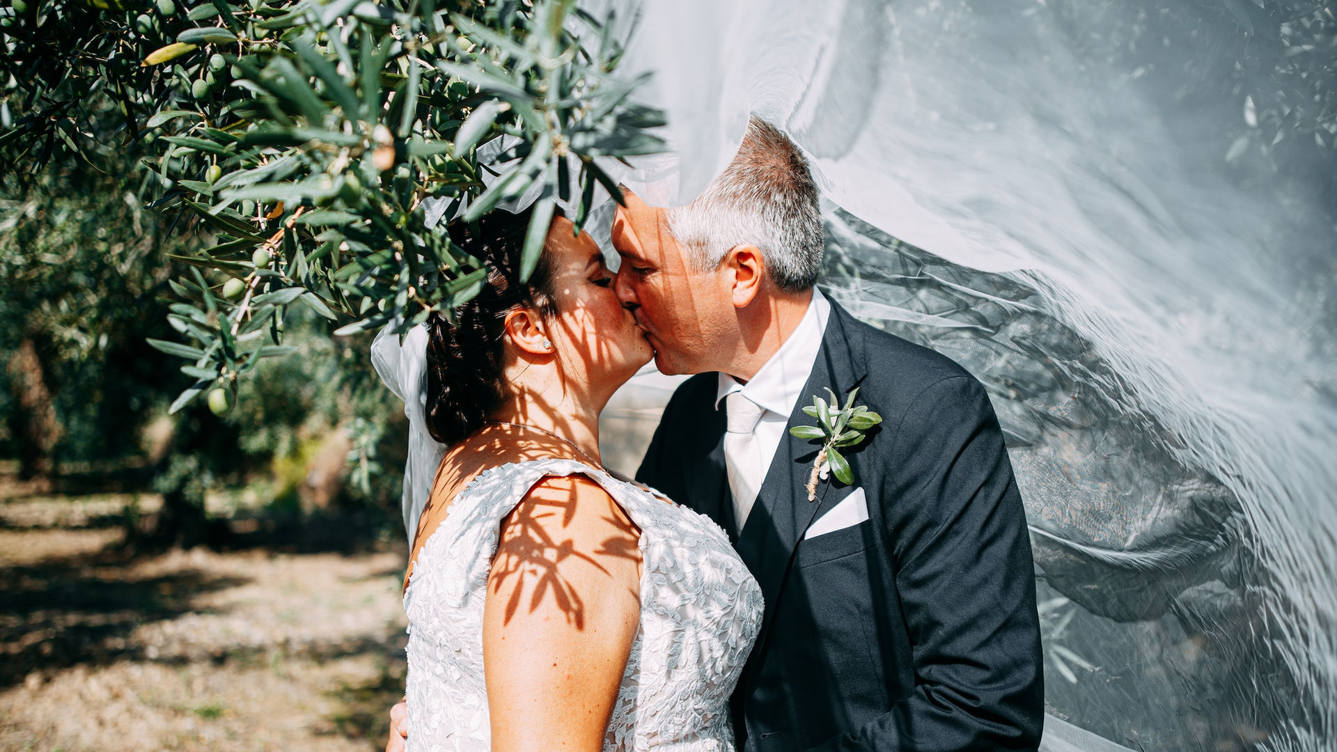 Wedding couple kissing