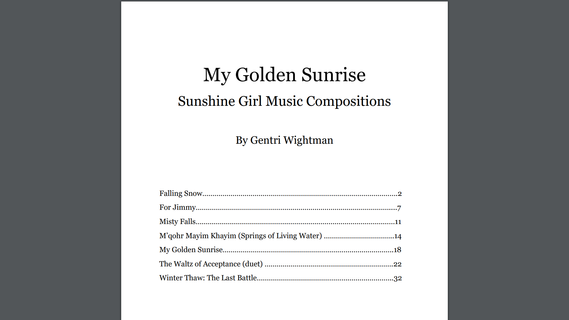 My Golden Sunrise: Sunshine Girl Music Compositions