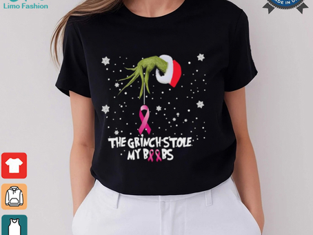 Official The Grinch Hand holding Breast Cancer the Grinch stole my boobs Merry Christmas 2024 Gift shirt