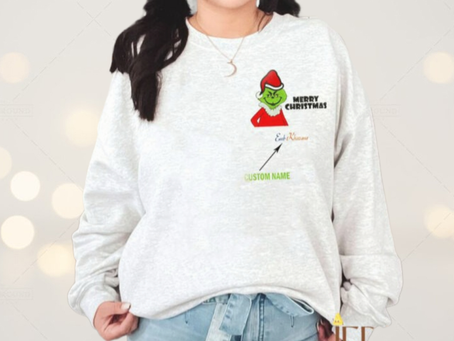 Grinch Embroidered Sweatshirt Merry Christmas With Custom Name