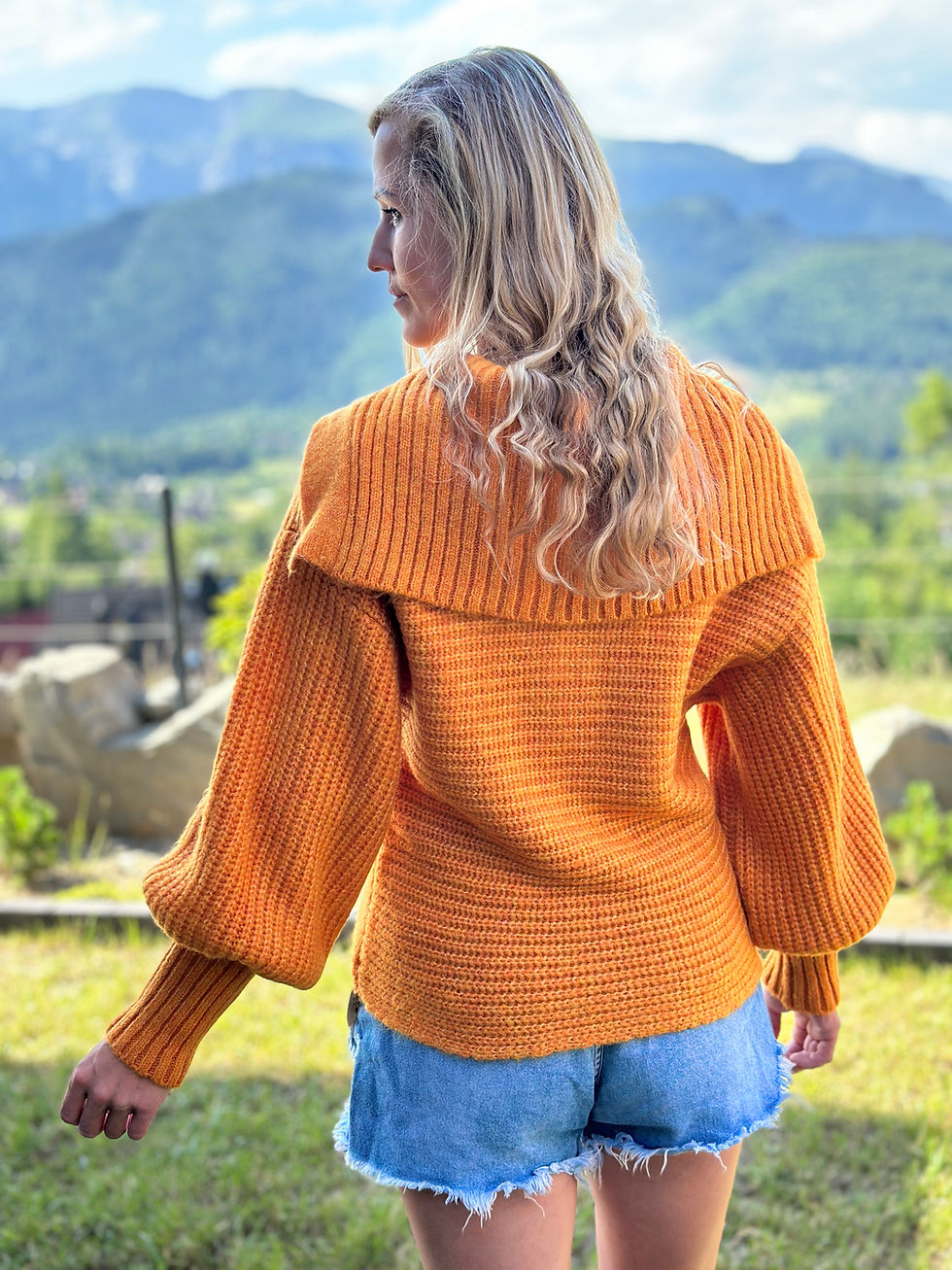 Miniatura: 646 SWETER Z KOŁNIERZEM I DEKOLTEM W SEREK
