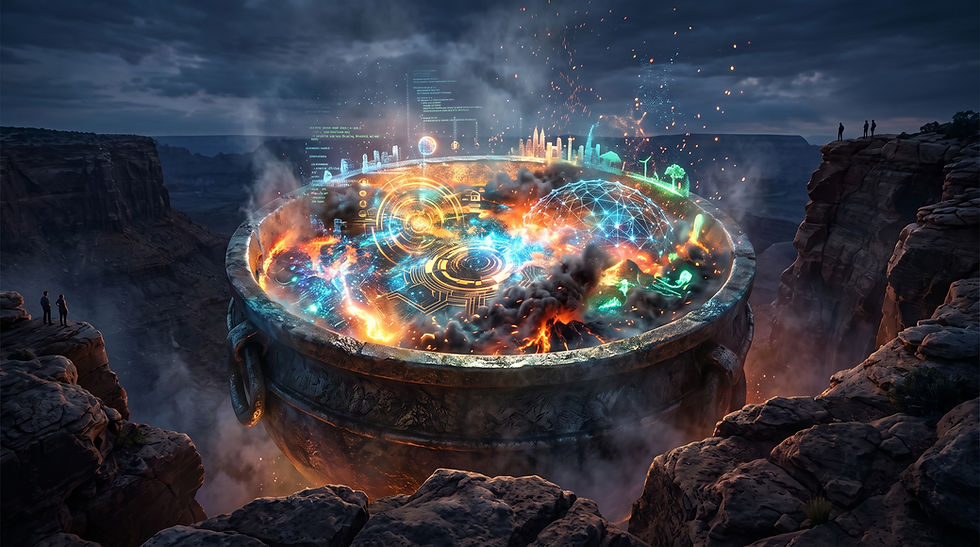 The Simmering Cauldron: Our World Today
The "Cauldron of Life" metaphor speaks to the beautiful, messy, and often overwhelming reality of our interconnected world.Ā
Dazzling Technological Advancements:Ā We are witnessing an explosion of capabilities in AI, biotechnology, and global communication networks, pushing the boundaries of what is scientifically possible.
Burgeoning Global Communities:Ā Digital infrastructure has linked humanity closer than ever before, creating the potential for unprecedented global empathy and coordinated action.
Profound Collective Challenges:Ā Simultaneously, we face severe, interlocking crises: accelerating climate change, deep societal division, widening inequality, and global instability.
The Paradox of Disconnection:Ā Despite our vast digital webs, we are experiencing an epidemic of profound isolation, where genuine connection often feels lost amidst the algorithmic noise.
The cauldron simmers with these contrasting forces, a dynamic interplay of creation and crisis. Itās from this very intensity that the need for a new narrativeāa new directionāemerges with urgent clarity.
š Key Takeaways for this section:
The "Cauldron of Life" represents the chaotic but potent mix of modern human existence, balancing massive technological leaps with deep societal fracturing.
We face a paradox where hyper-connectivity often masks profound human isolation.
The intensity of our current global crises creates the necessary friction to demand a unified, corrective narrative.