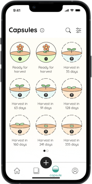 A capsule-based future journal where users can write an entry for the future which creates a seed, When this seed grows into a plant for harvest, users can click to read the entry.