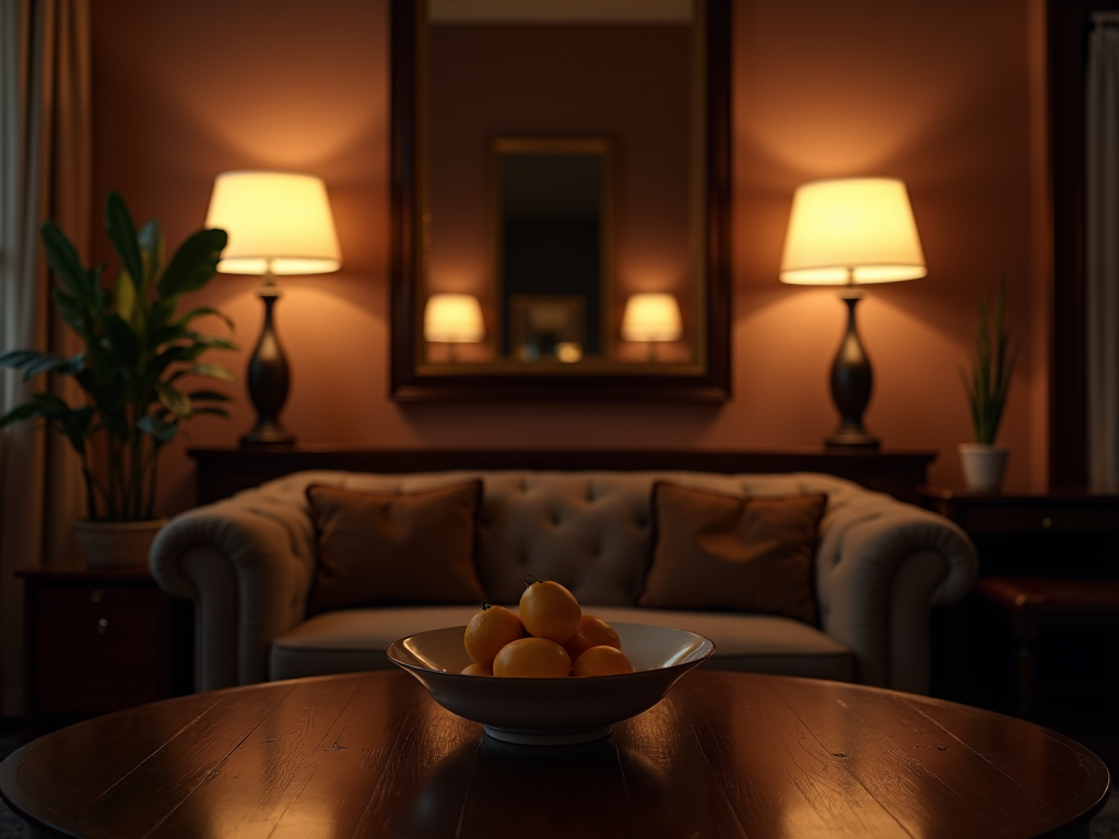 An upscale lounge with warm ambient lighting and plush seating for social gatherings.