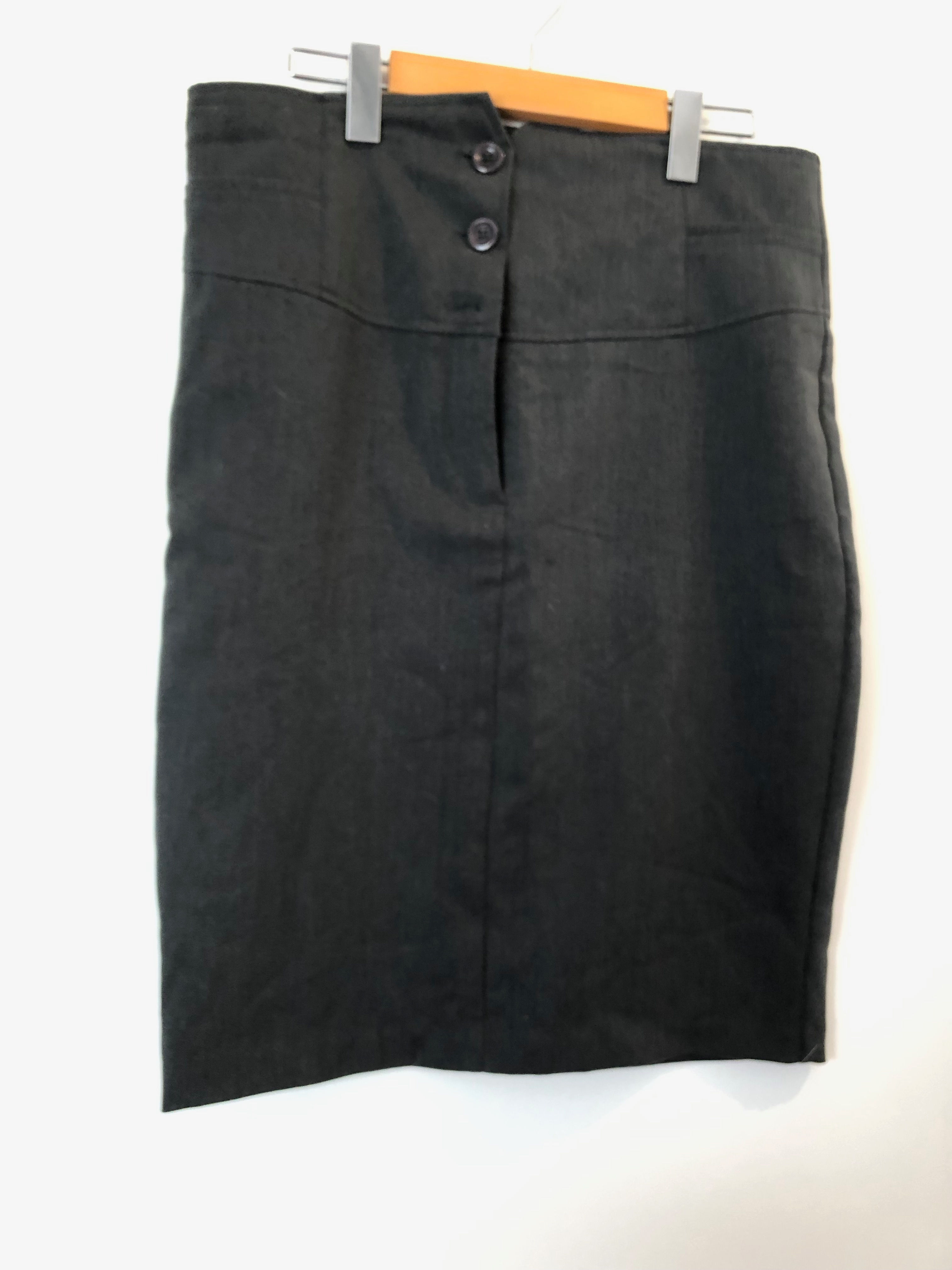 Size Large, grey, stretchy long skirt.