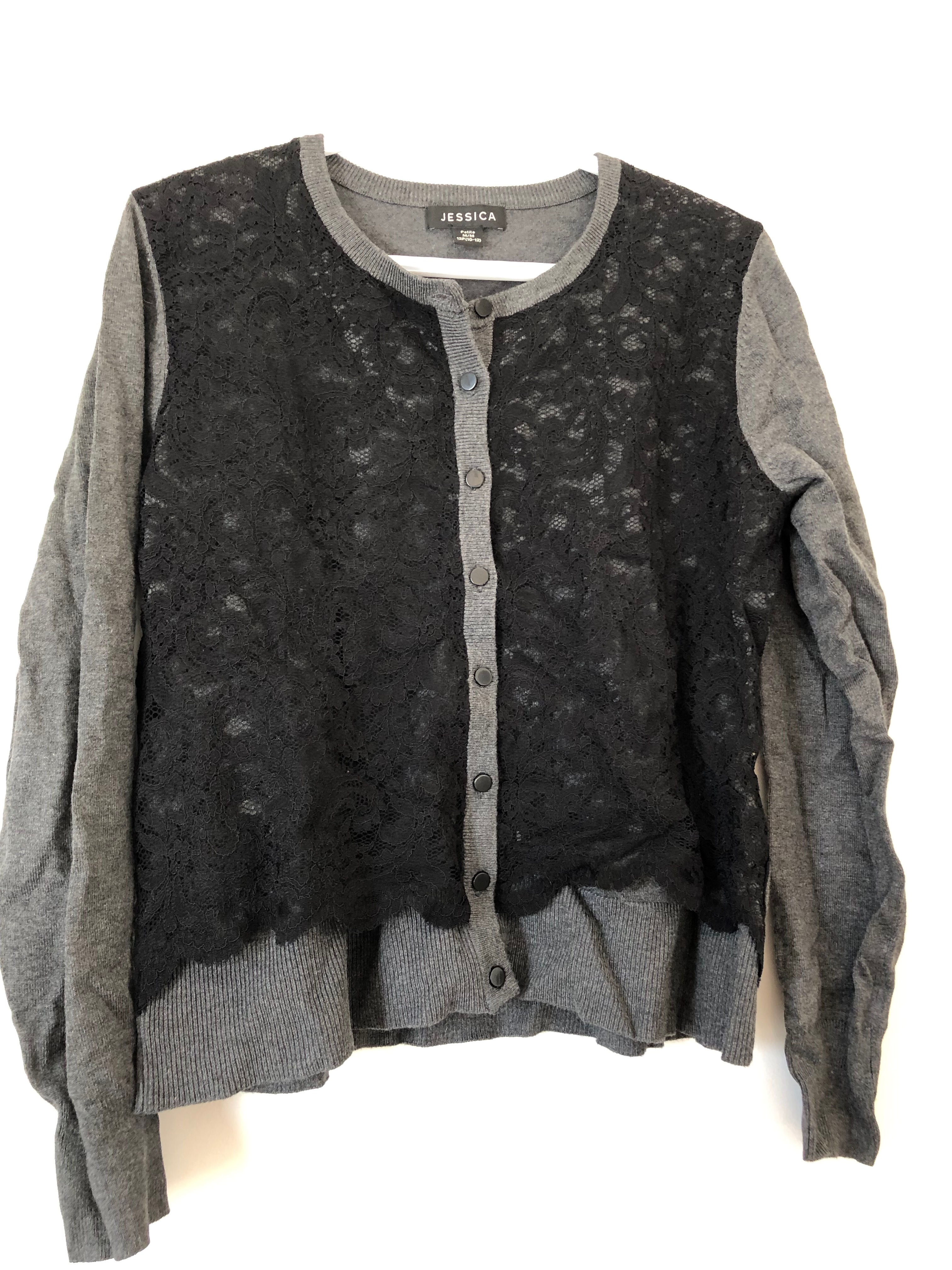 Size Medium, Black lace and grey sweater
