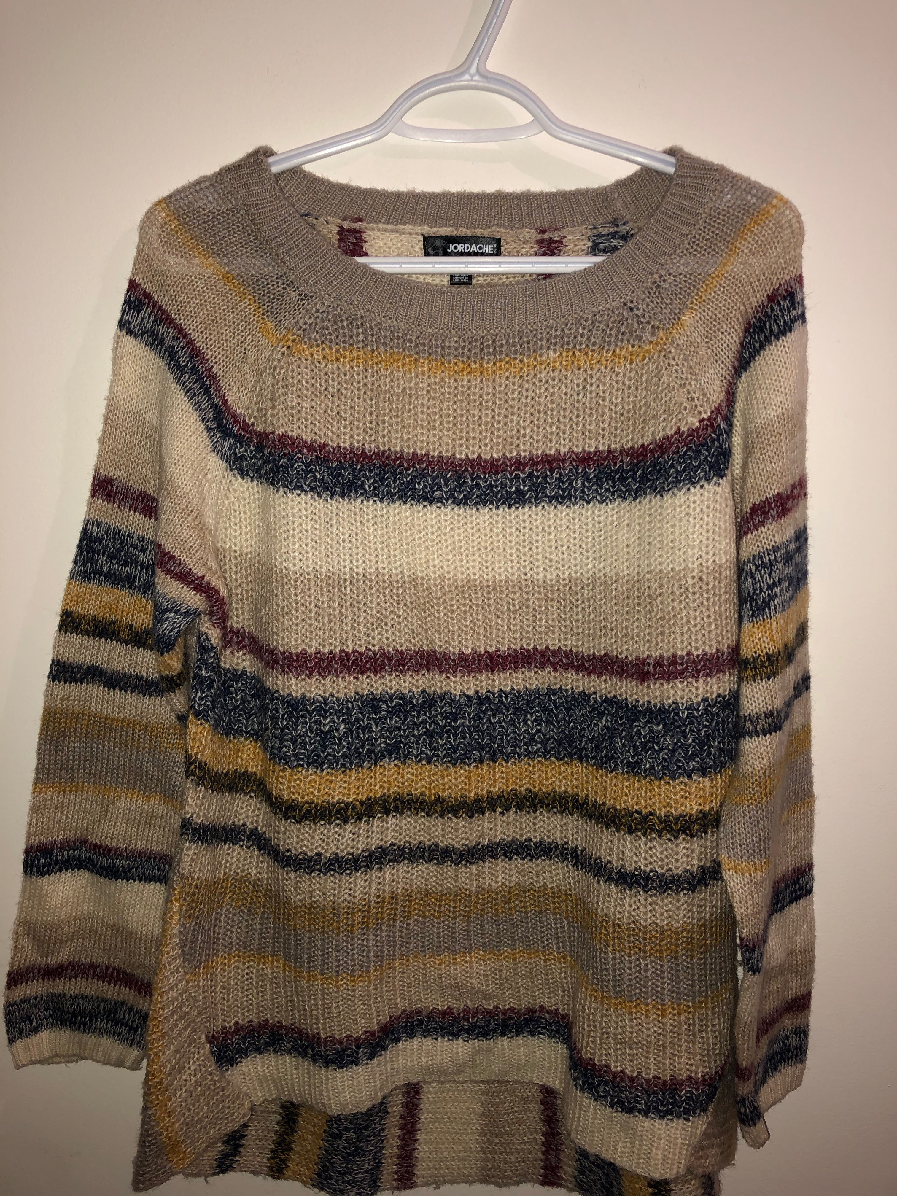 Size Large, beige stripped long-sleeve