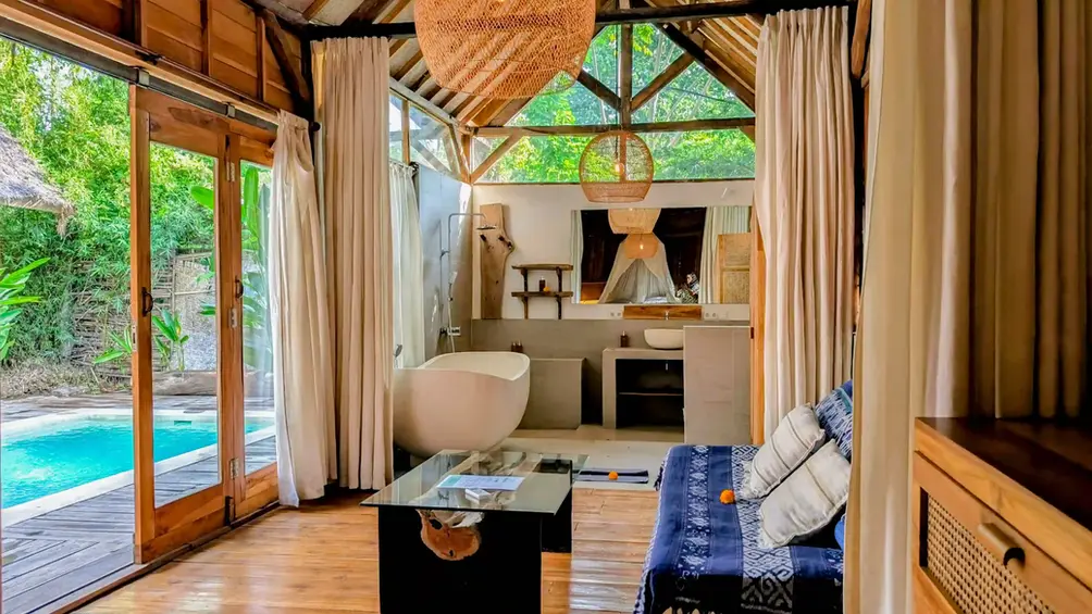 2 bedrooms private pool villa on gili air lombok indonesia, made from teak wood best for family or group holiday