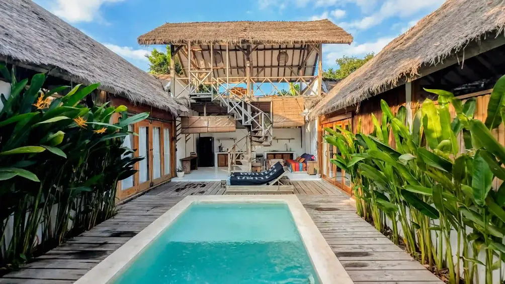 2 bedrooms private pool villa on gili air lombok indonesia, made from teak wood best for family or group holiday