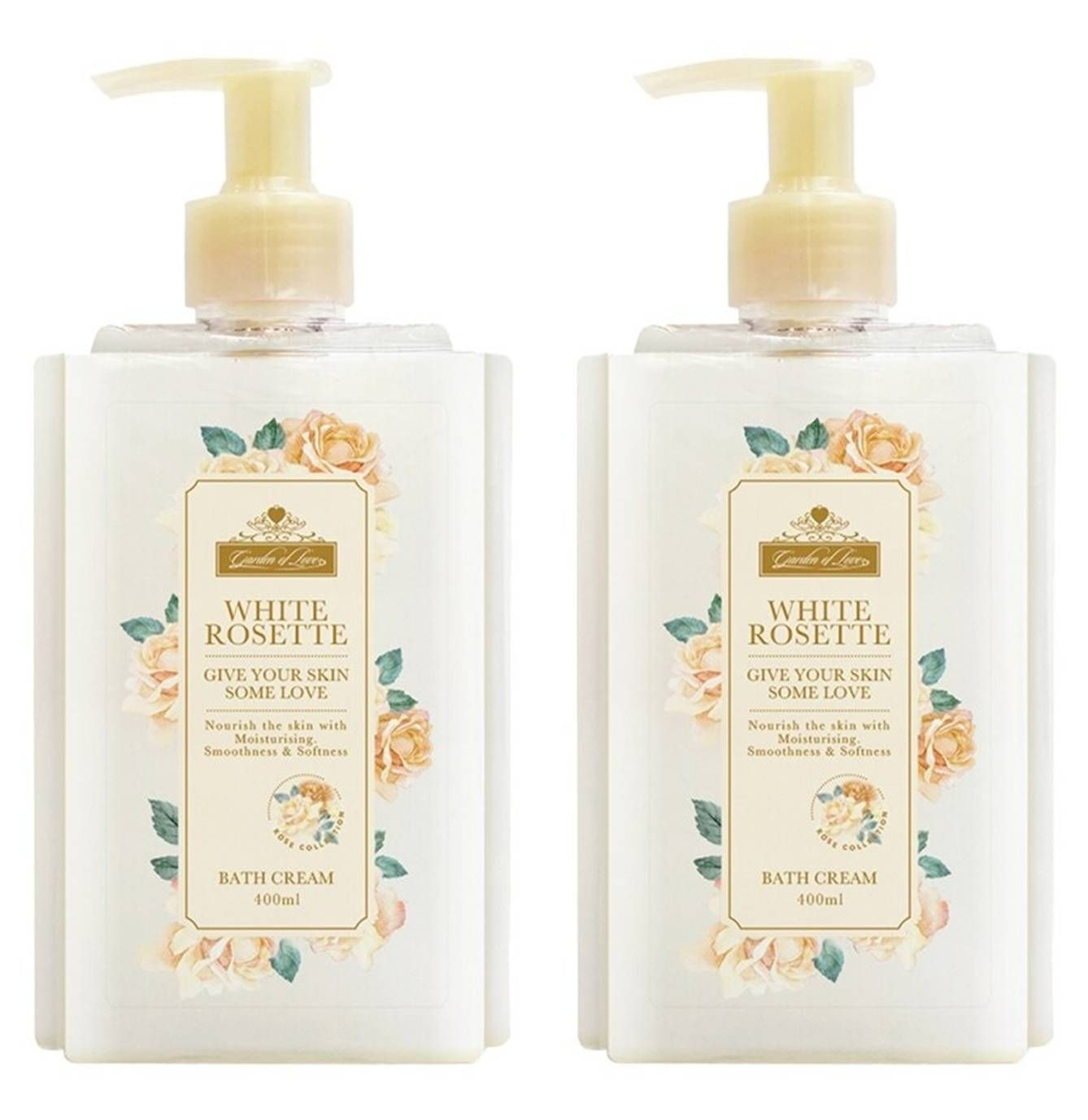 GARDEN OF LOVE White Rosette Bath Cream 13.52 Fl Oz. (Pack of 2)