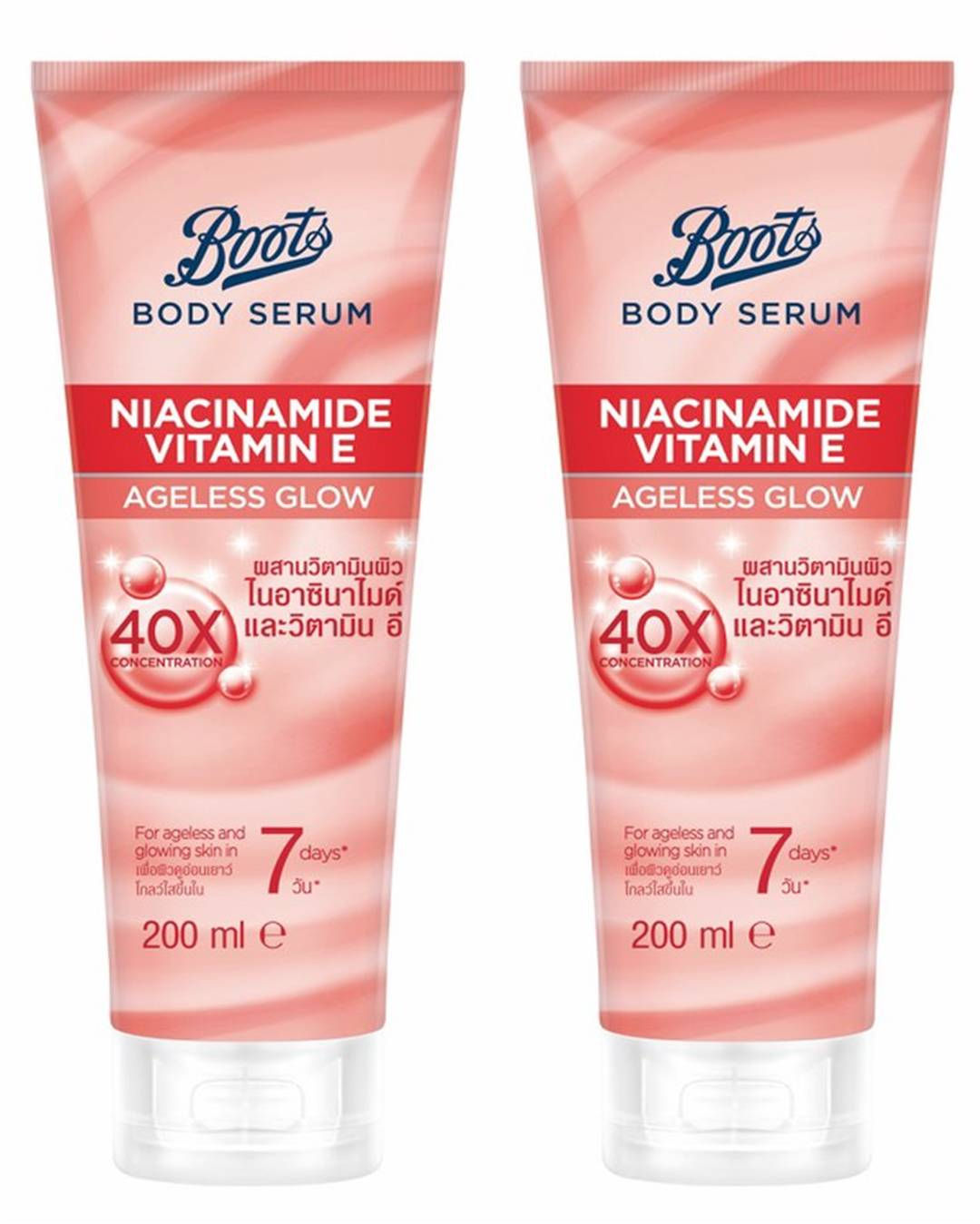 BOOTS Body Serum Niacinamide Vitamin E Ageless Glow 6.76 Fl Oz. (Pack of 2)