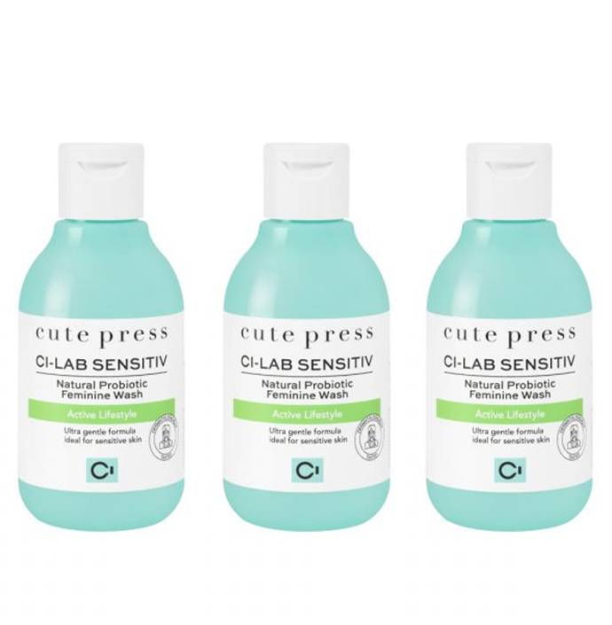 CUTE PRESS Sensitiv Probiotic Feminine Wash - Active Lifestyle 5.07 Fl Oz. (Pack of 3)