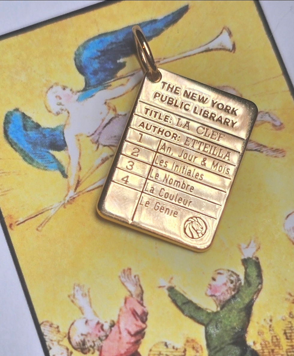 NERD ALERT My engraved gold charm from the NYPL featuring Etteilla's divination key: The Four Columns of the Wisdom, Science & Art of the Magician-Diviner