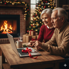 Un couple de retraité devant un ordinateur portable
