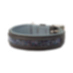 Schwarzes Lederhalsband, blaugrau gepolstert, mit breitem Mittelstreifen aus blau, grün, lilanen Swarovski® Kristallen
