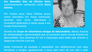 🕊️🖤 Nota de falecimento: Benedita Dias da Silveira Melo (Dona Ditinha)
