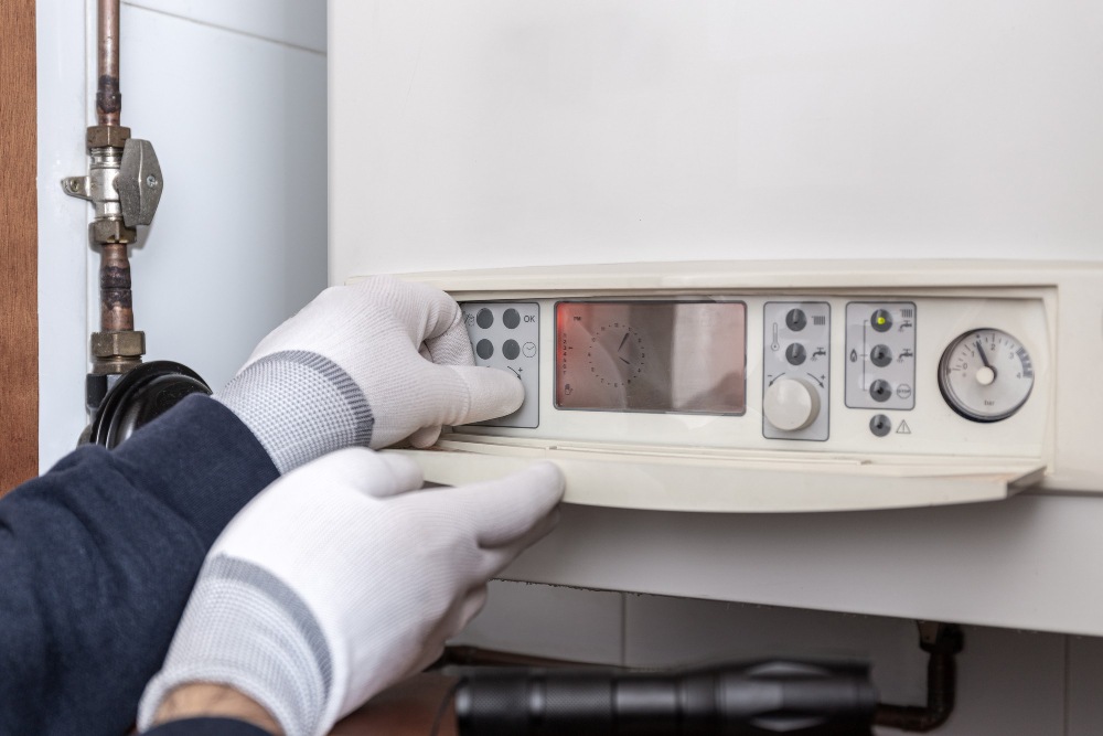 Technician working on a boiler