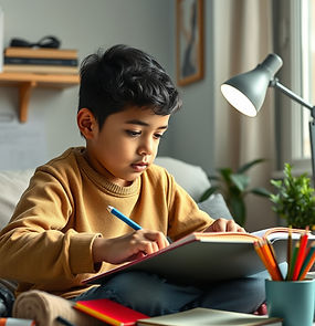 create 12 year old student hispanic studying at home and making progress.jpg