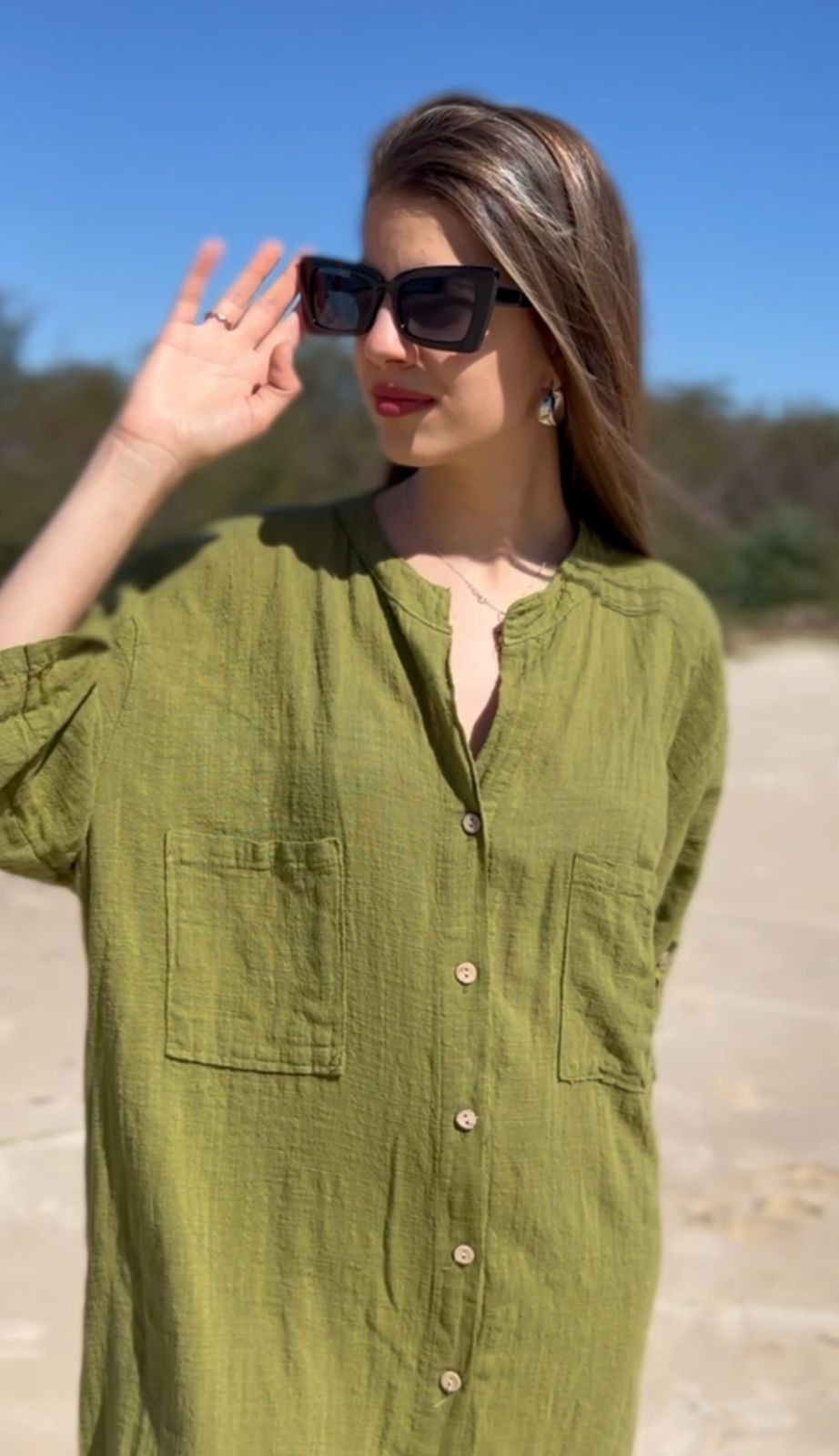 Miniatura: Camisa vestido larga de lino