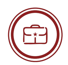 Red briefcase icon with a star inside a circle.