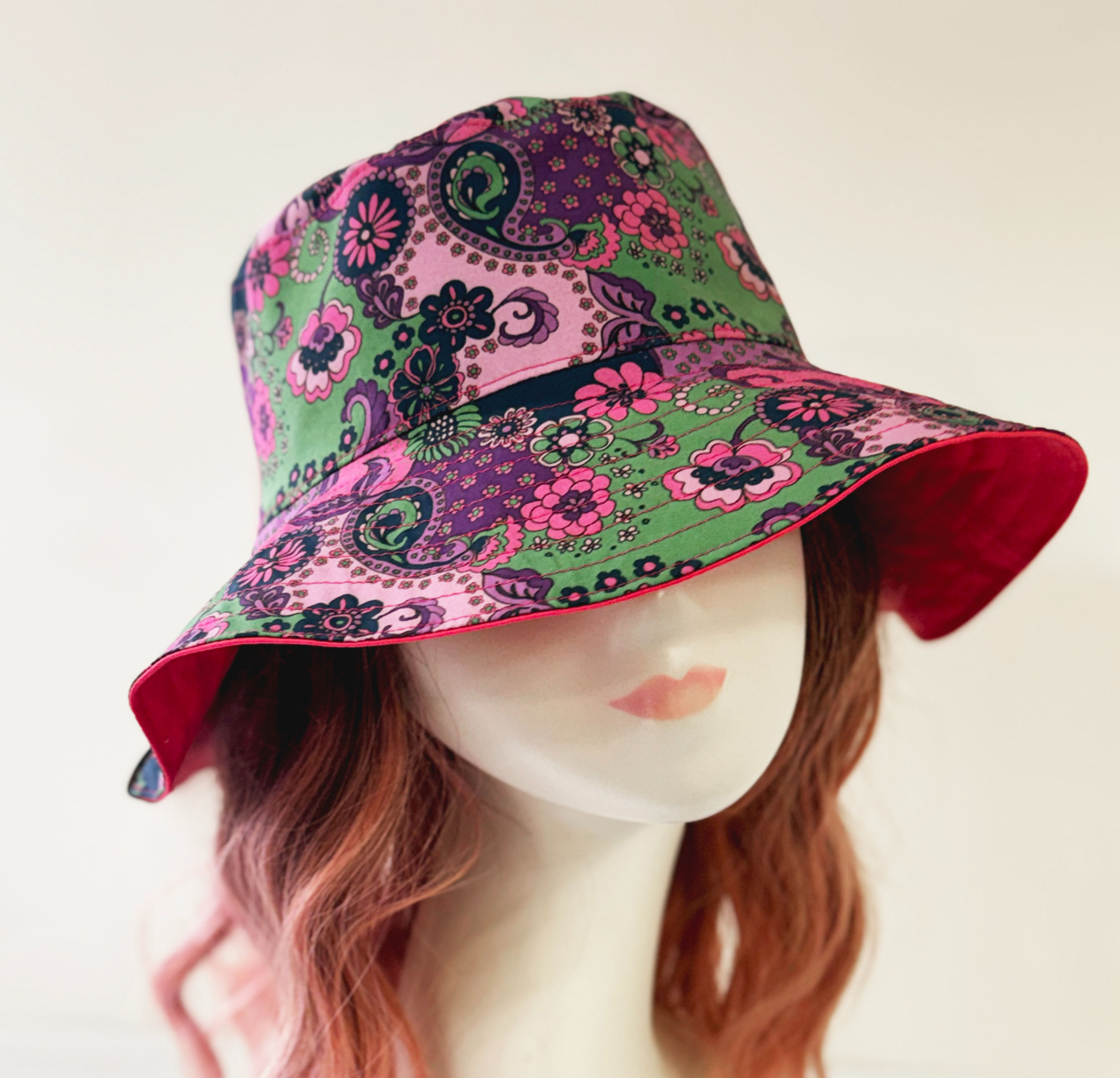 Pink Paisley Floral Wide Brim Sun Hat
