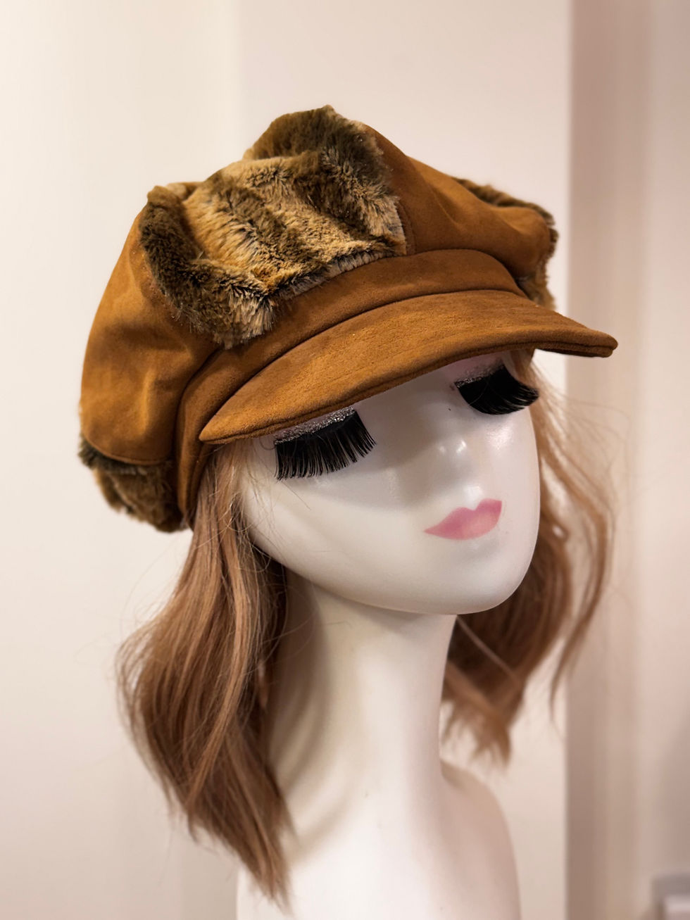 Thumbnail: Suede and Faux Fur Newsboy Cap