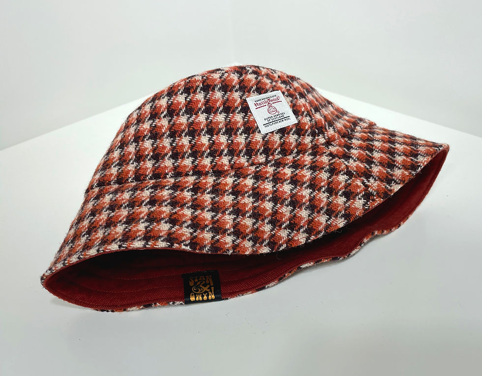 Miniaturebillede: Vintage Orange Check Harris Tweed Hat
