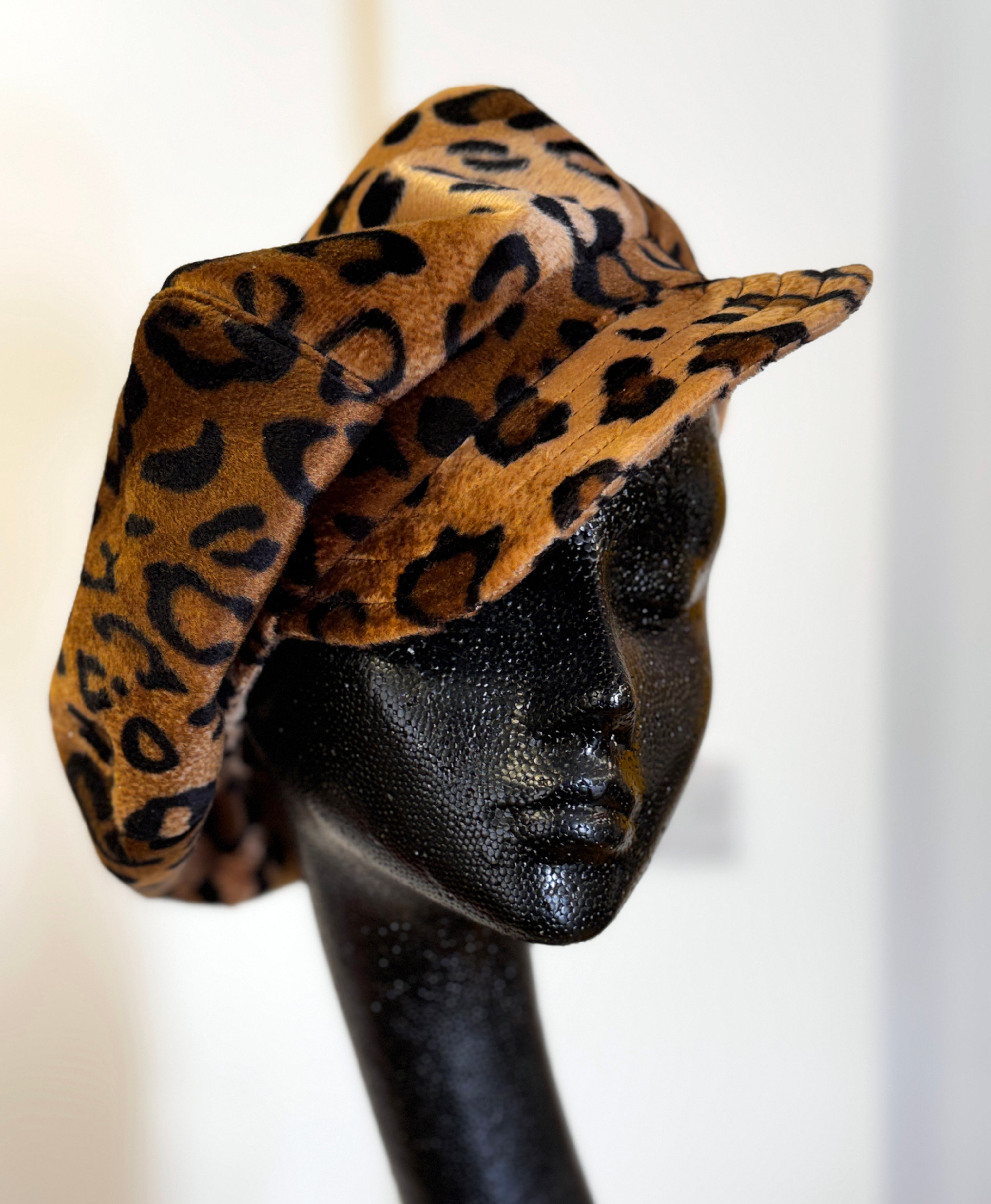 Leopard print oversized Fur Bakerboy Cap