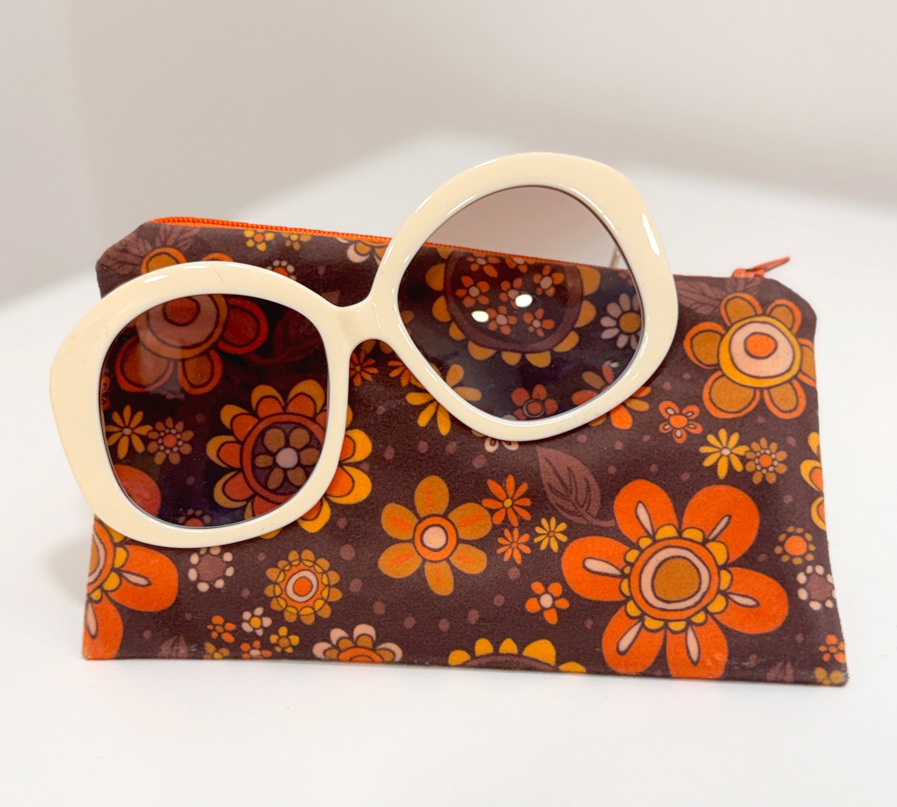 70's Cream Sunglasses and Floral Case