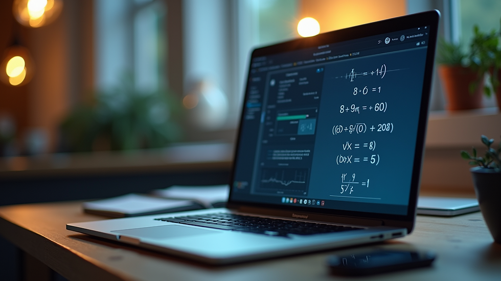 Eye-level view of a laptop screen showing an online maths lesson