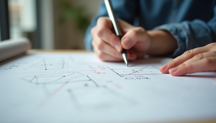 Close-up view of a student solving a complex geometry problem on paper