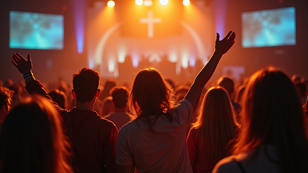High angle view of a community worship service