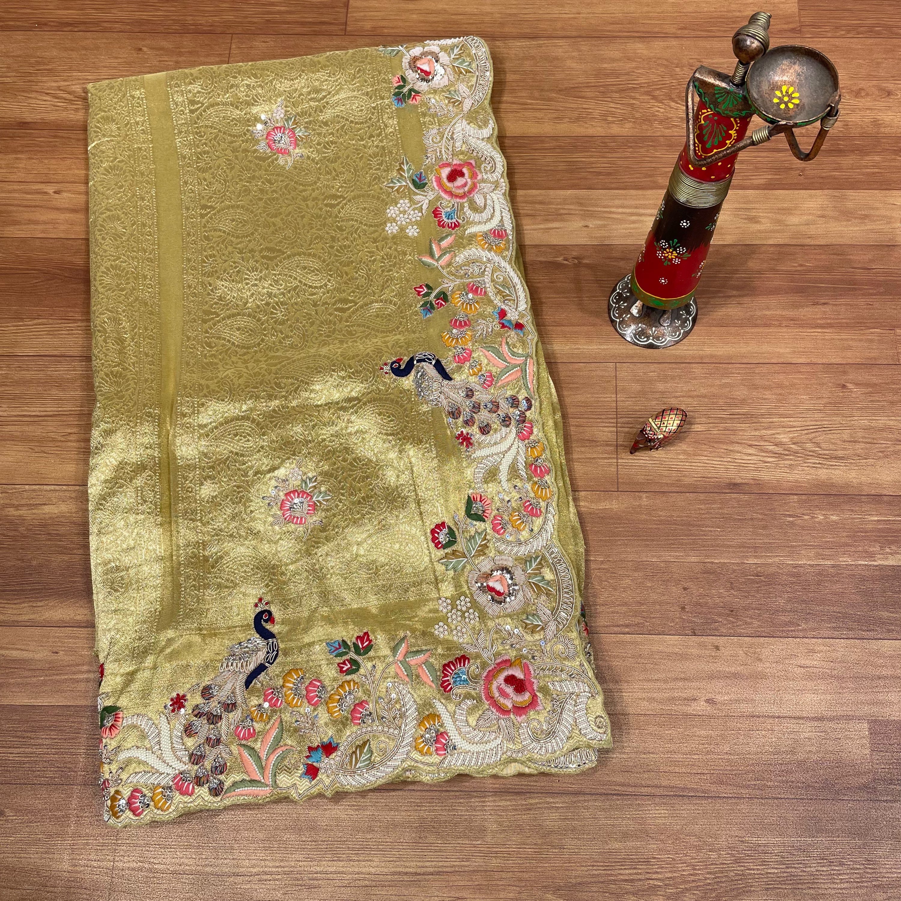 Gold Tissue Embroidery Saree