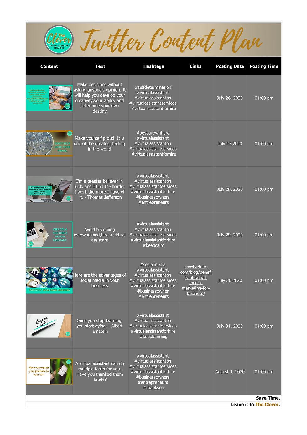 Virtual Assistant Social Media Content P