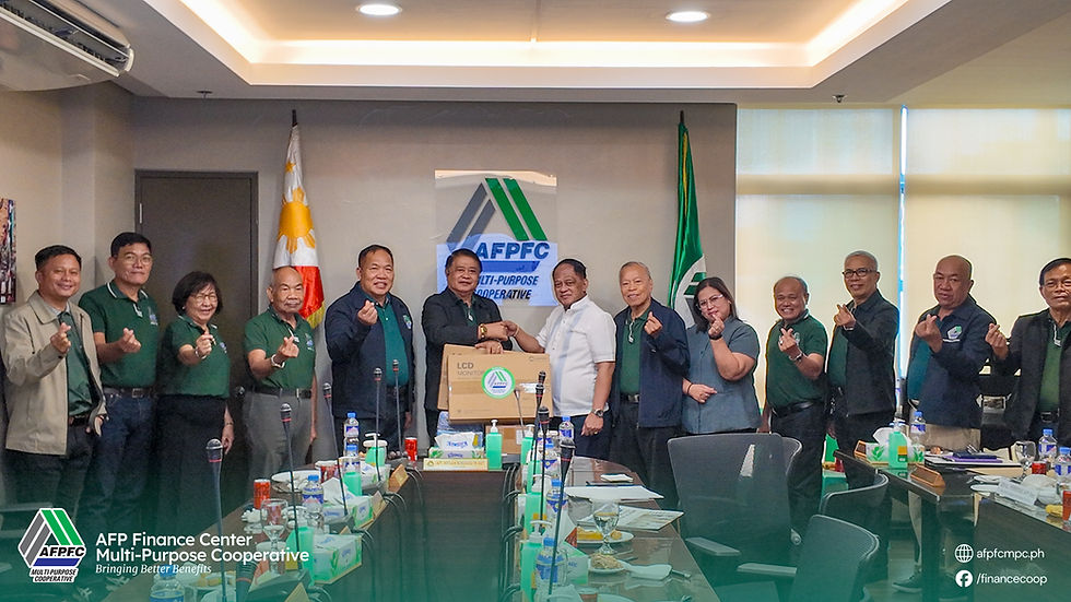 The AFPFC MPC  Board of Directors and Cooperative Officers, together with Ex-Officio Director and Founder BGEN LYSIAS C CABUSAO AFP (Ret), strike the Kamay-Ari pose with GENERAL AL I PERRERAS, AFP (Ret.), Deputy Director General for Administration of the Bureau of Corrections (BuCor).