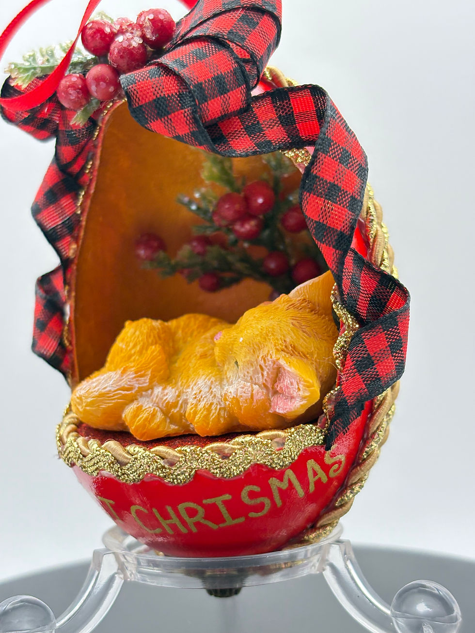 Thumbnail: Cute kitten Christmas tree ornament, hand crafted goose egg ornament with cat