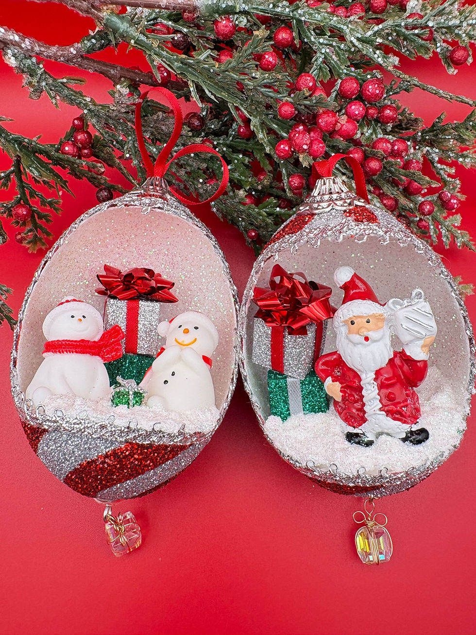 Thumbnail: Christmas Goose Egg Ornament for Tree, Hand crafted goose egg art ornament, Santa or Snowman ornament