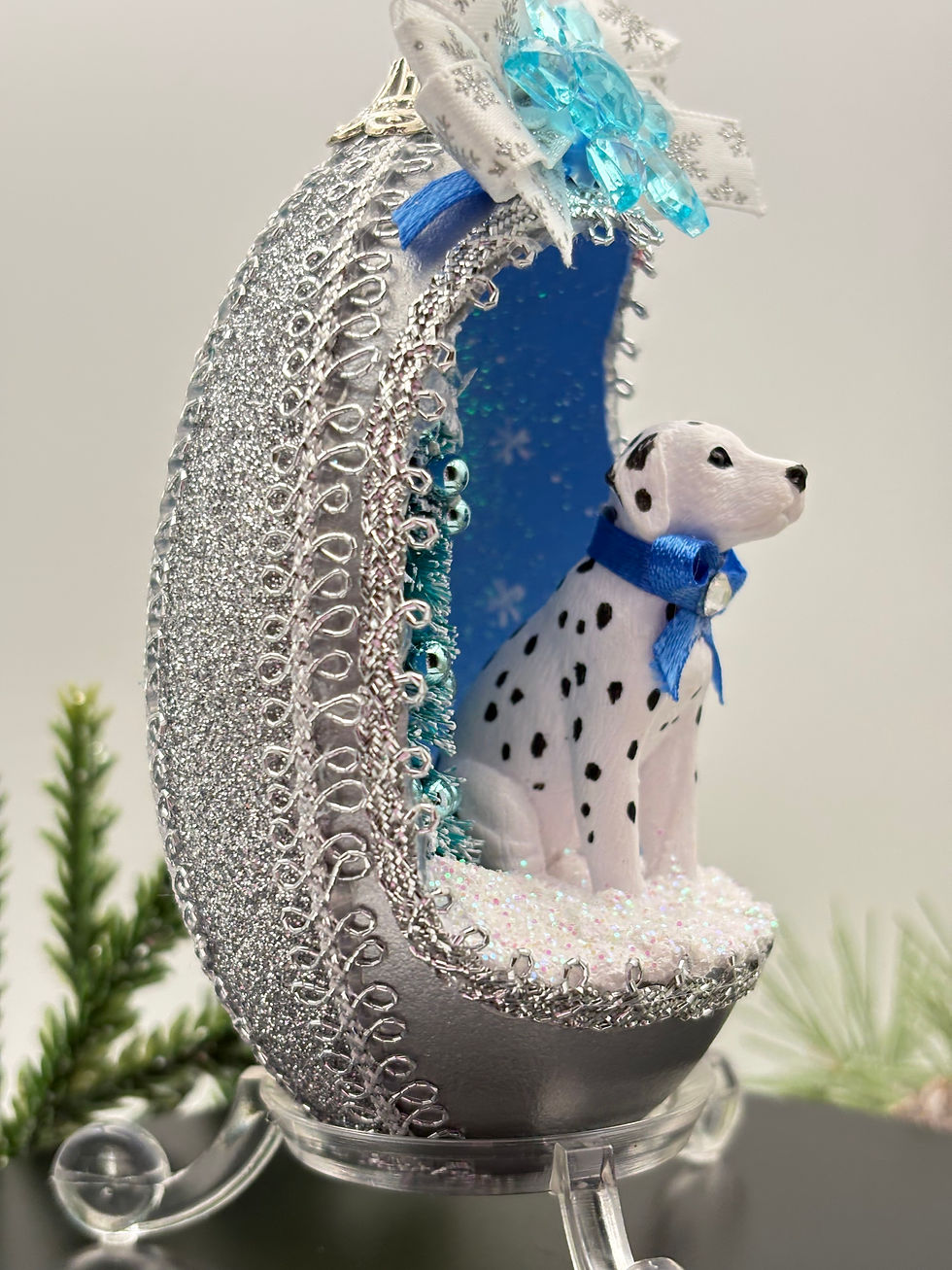 Thumbnail: Dalmatian Dog Hanging Christmas Tree Ornament hand crafted from real goose egg