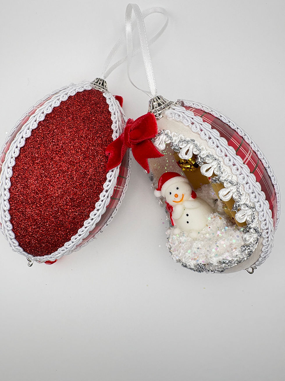 Thumbnail: Santa with Present Christmas Tree handmade ornament real goose egg