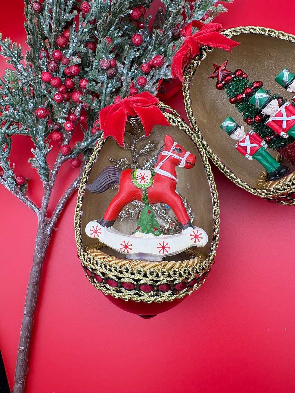 Thumbnail: Rocking Horse Goose Egg Christmas Tree Ornament